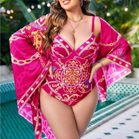 Vibrant Pink Women's Swim Set Plus 2X - Picture 6 of 6